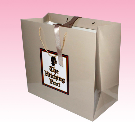 custom luxury paper gift bag factory with embossed red hot stamping logo