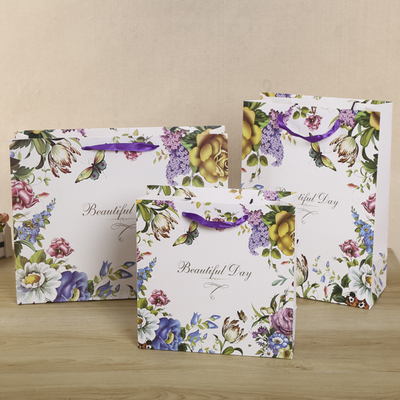 custom  Large Size Advertising Paper Bags With Ribbon Handle For Package