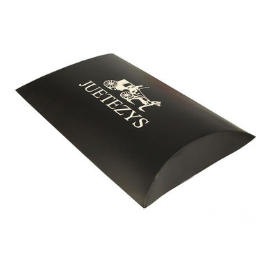 Custom Paper Black Pillow Box With Silver Foil Stamping Logo – Luxury Printed Packaging Manufacturer