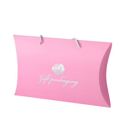 Custom Printed Paper Pillow Boxes With Handle Rope – Luxury Gift Packaging With Silver Foil Logo
