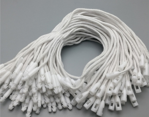 custom cheap white plastic seal String hang tag with bullet clasp manufacturer