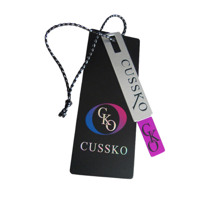 Custom Recycled Paper Clothing Jeans Hang Tags with Spot UV Emboss Silver Foil