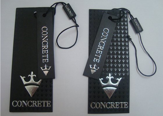 Custom Recycled Paper Clothing Jeans Hang Tags with Spot UV Emboss Silver Foil
