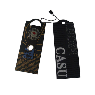 Custom Recycled Paper Clothing Jeans Hang Tags with Spot UV Emboss Silver Foil