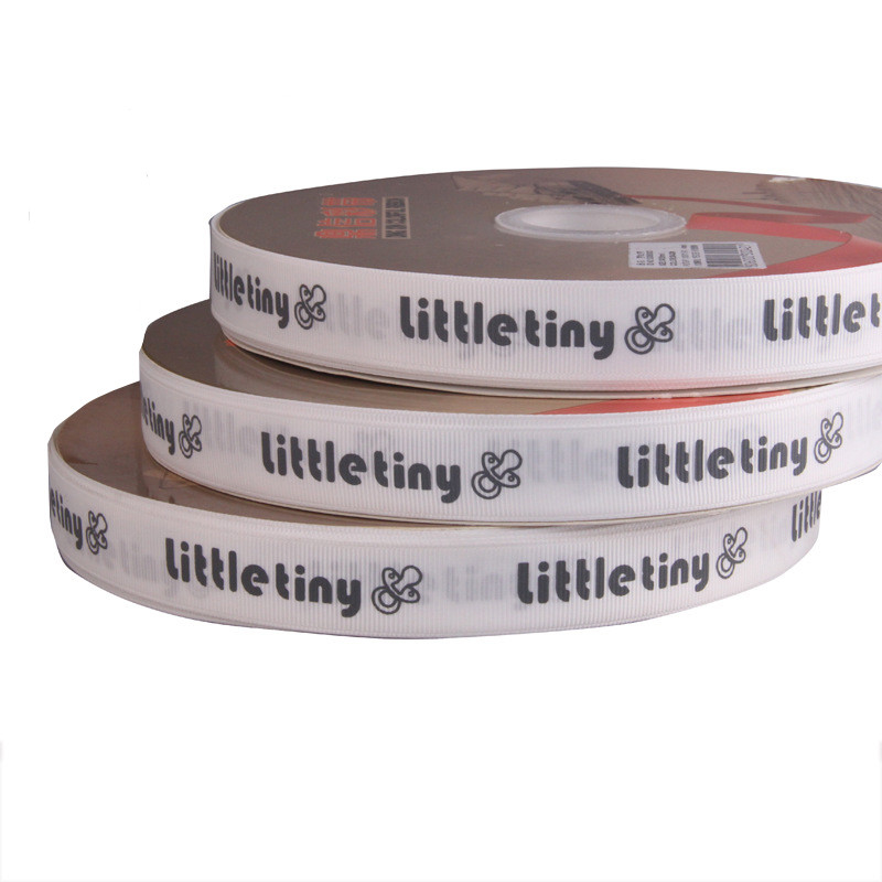 custom printed white bulk grosgrain ribbon with black logo for sale suppliers