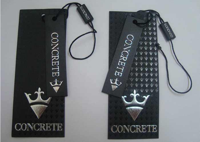 Custom Recycled Paper Clothing Jeans Hang Tags with Spot UV Emboss Silver Foil