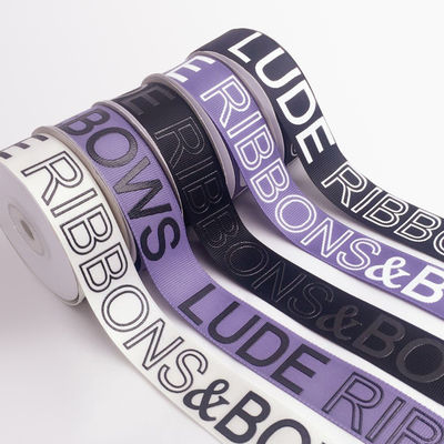 marfil blanca en línea al por mayor impresa de encargo de la cinta grosgrain con el logotipo negro