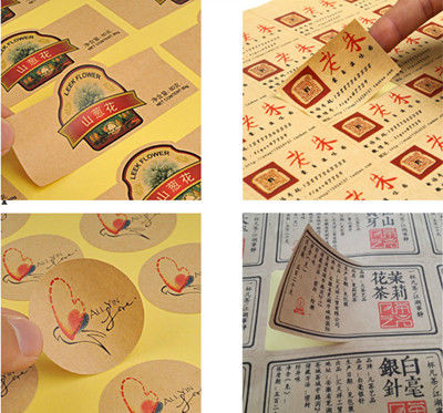 etiquetas de papel de Kraft del papel del arte marrón de encargo de la etiqueta engomada con la impresión del logotipo fatory