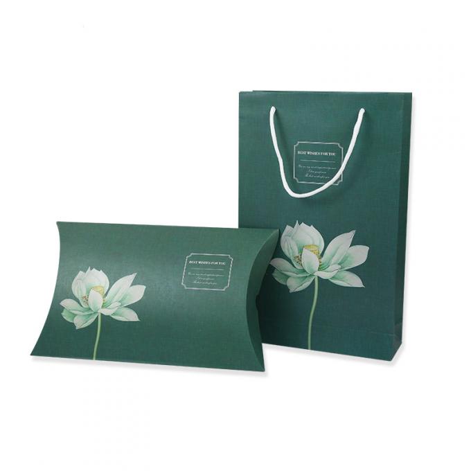 Custom Printed Paper Pillow Boxes With Handle Rope – Luxury Gift Packaging With Silver Foil Logo 0